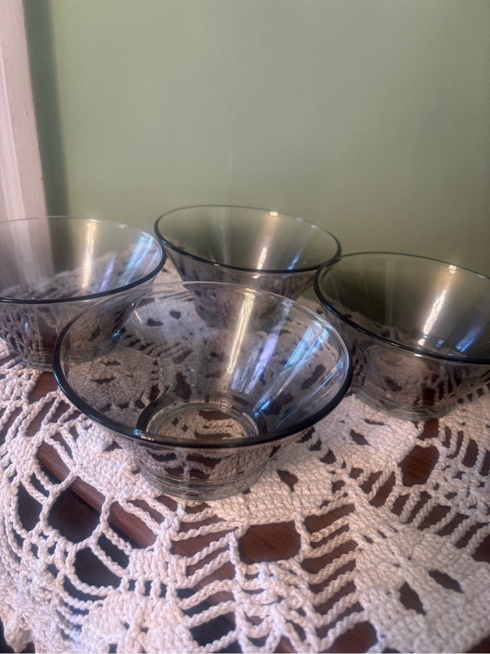 Set of 4 Vintage Silvery Smoked Glass Salad/Dessert Bowls MCM